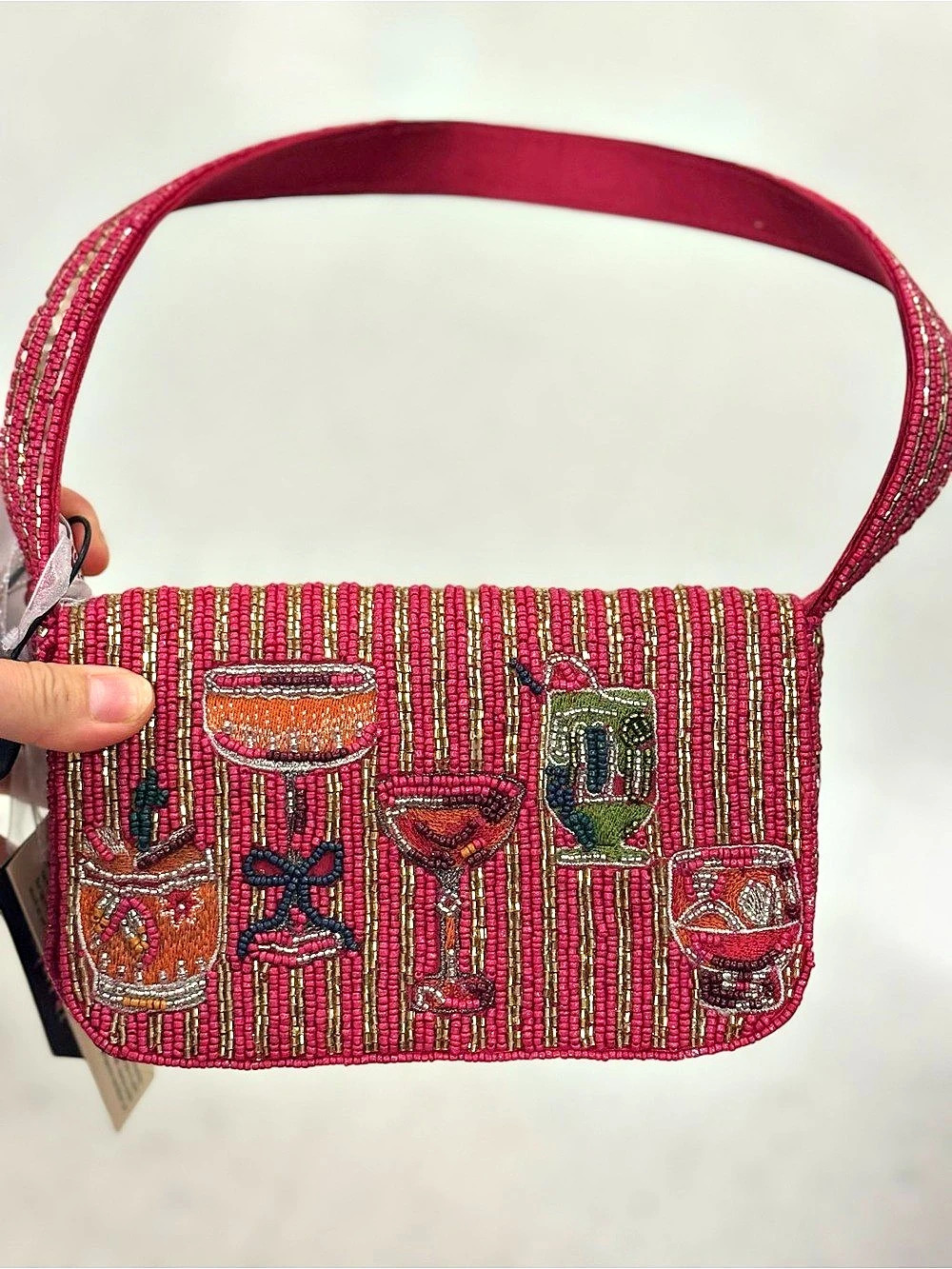 Staud Tommy Beaded Bag - Sunset Spritz Pink & Red New